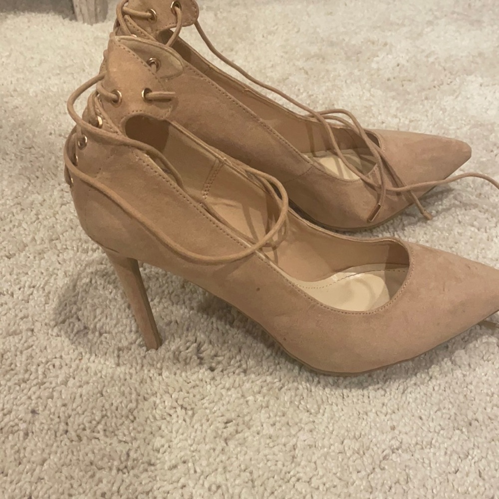 Nude lace up heels